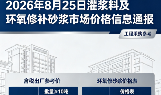 云安2026年8月25日灌浆料及环氧修补砂浆市场价格信息通报